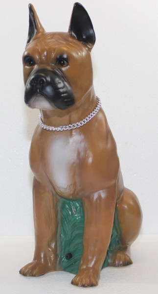 Deko Figur Hund Boxer Dekofigur sitzend H 40 cm Hundefigur mit Scherz Bewegungsmelder Wau-wau