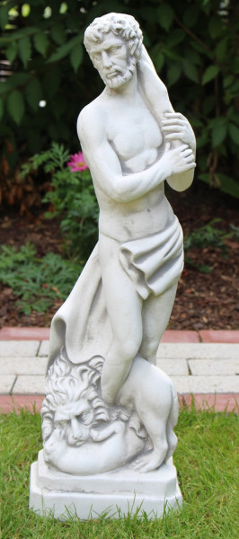 Beton Figur Statue Skulptur Herkules mit Keule und Löwe am Fuß H 64 cm Dekofigur Gartenskulptur