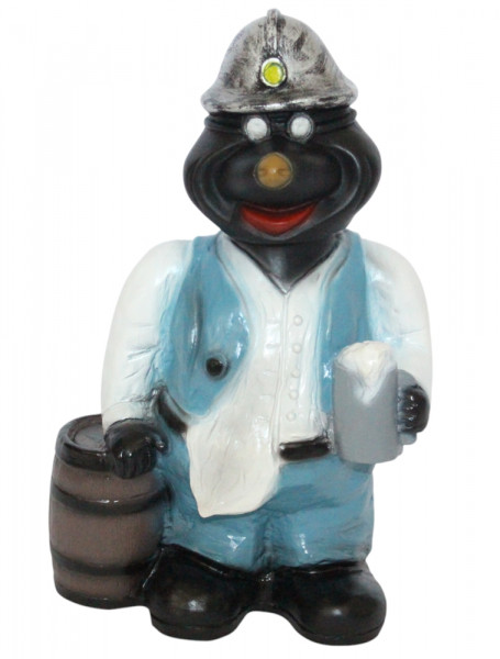 Maulwurf mit Bierkrug Wackelkopf Figur Höhe 37 cm - Lustige Bergarbeiter-Dekofigur aus Kunststoff