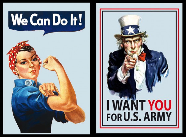 Set: 2 Spiegelbilder American Legend "We Can Do It!" & Uncle Sam 20x30 cm Hinterglasdruck mit Rahmen