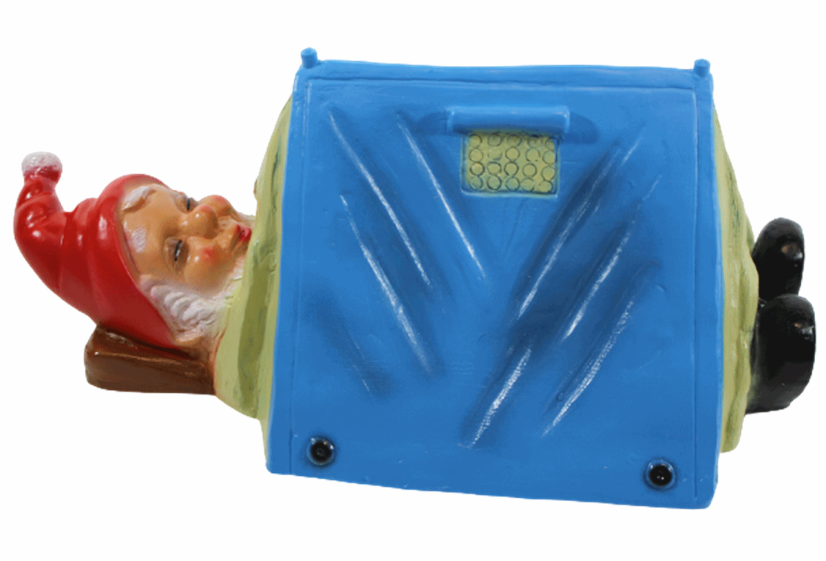 Rakso Deko Figur Zwerg H 14 cm Gartenzwerg Camper liegend im Zelt