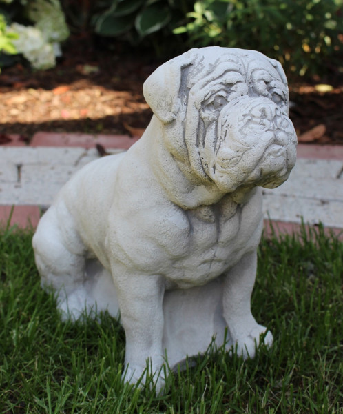 Beton Figur Hund Boxer sitzend H 25 cm Tierfigur Dekofigur und Gartenfigur