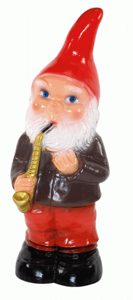 Gartenzwerg Deko Garten Figur Zwerg Musiker mit Saxophon stehend aus Kunststoff Höhe 35 cm
