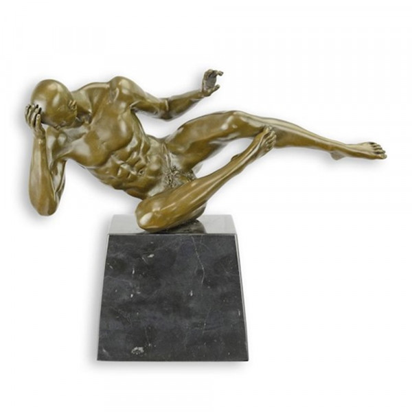 Bronzefigur Bronzeskulptur Mann Akt auf Sockel Länge 28,5 cm Bronze Figur athletisch Skulptur