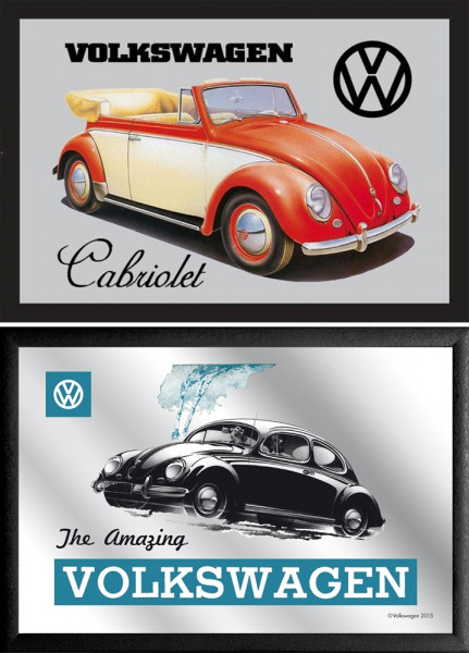 Set: 2 Spiegelbilder VW Käfer Cabrio/ Beetle Oldtimer 20x30 cm Wandbilder Hinterglasdruck mit Rahmen