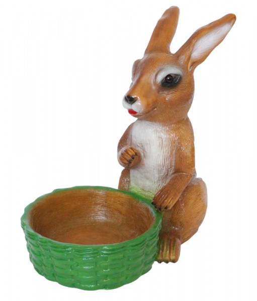 Osterhase mit Korb- Osterfigur aus wetterfestem Kunststoff, für Garten & Innenbereich Höhe 40 cm