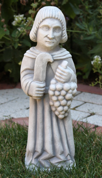 Beton Figur Mönch stehend H 40 cm mit Dolch und Trauben Deko Skulptur Gartenfigur Dekofigur