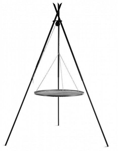 Schwenkgrill "Tipi" H 210 cm mit Grillrost Ø 50 cm aus Rohstahl Dreibein Tripod Grillständer