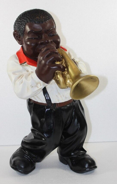 Deko Figur Jazz Musiker Figur Trompeter H 43 cm Dekofigur Band Musiker mit Trompete aus Kunstharz