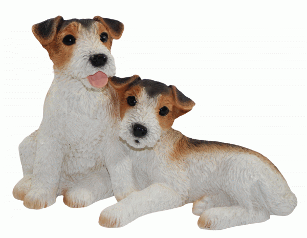 Dekofigur Hund zwei Fox Terrier Welpen Hundefigur sitzend Kollektion Castagna aus Resin H 21 cm