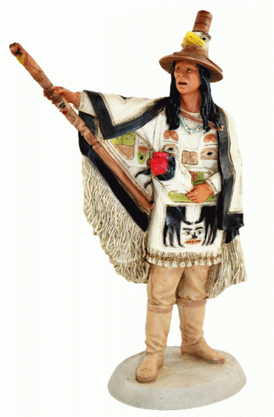 Indianerfigur Indianer Seattle Häuptling Duwamish H 23 cm mit Totem-Stab Castagna Limited Edition