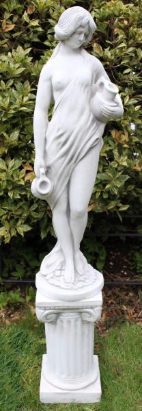 Beton Deko Figuren Statue Frau mit Krügen auf ionischer Säule H 106 cm Dekofiguren Gartenskulpturen
