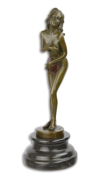 Bronzefigur Bronzeskulptur Bronze Frau Akt mit Hut H 28 cm Erotik Deko Dekoration