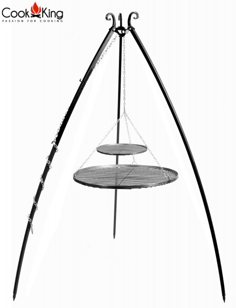Schwenkgrill H 200 cm mit Doppelrost aus Rohstahl 80 cm + 40 cm Dreibein Grill Tripod Grillen