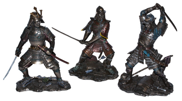 Set: Deko Figuren Samurai Art H 21-23 cm japanische Krieger in Rüstung mit Schwert