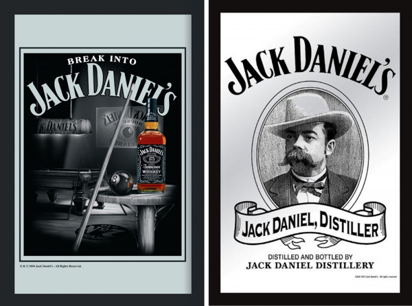 Set: 2 Spiegelbilder Jack Daniel's Whisky Flasche Billard 20x30 cm Wandbilder Hinterglasdruck