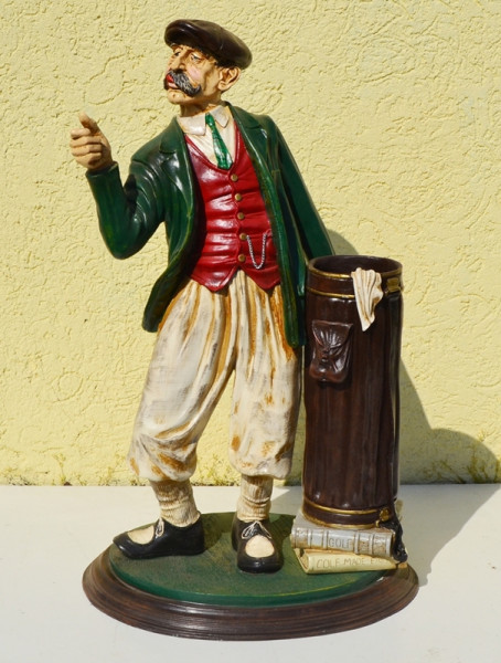 Dekofigur Deko Figur Golfer mit Tasche H 90 cm Golferfigur stehend aus Resin