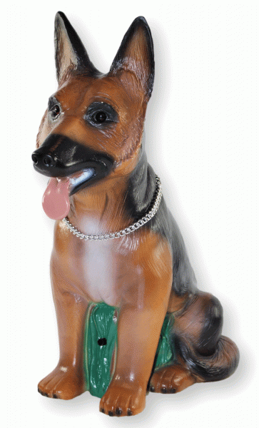 Deko Garten Figur Dekofigur Gartenfigur Tierfigur Hund mit Scherz Bewegungsmelder Kunststoff H 40 cm