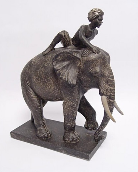 Dekofigur Elefant mit Reiter Höhe 29 cm Figur aus Resin antik Stil Dekoration Statue Skulptur