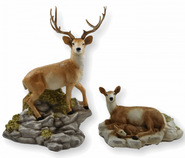 Dekofigur Hirsch stehend u. Reh mit Bambi liegend als Satz Kollektion Castagna aus Resin H 15-37 cm