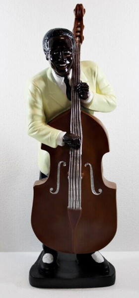 Deko Figur Jazz Musiker Kontrabassist H 56 cm Figur Band Musiker mit Kontrabass aus Kunstharz