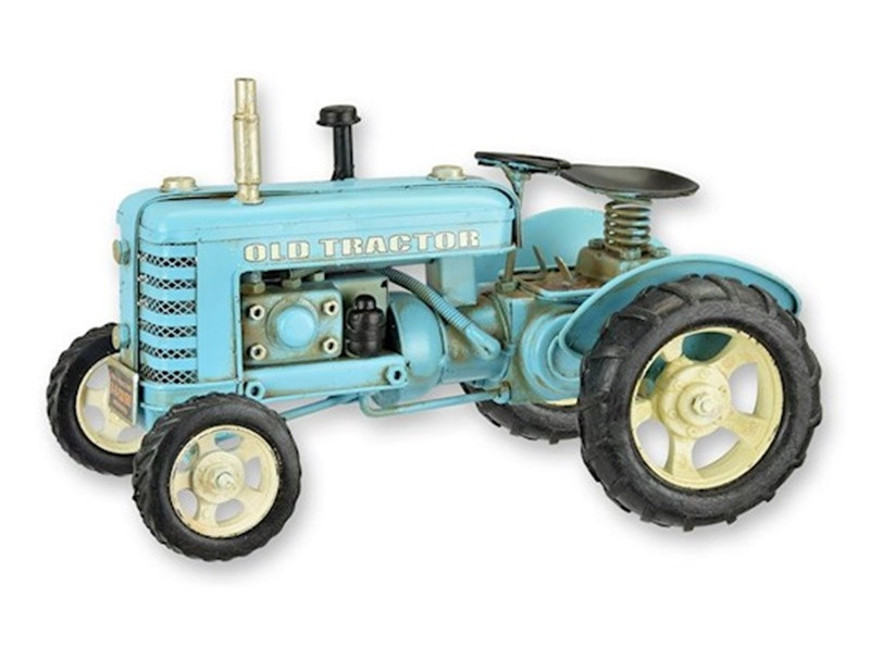 Blechtraktor Nostalgie Modellauto Oldtimer Traktor hellblau Modell aus Blech L 27 cm