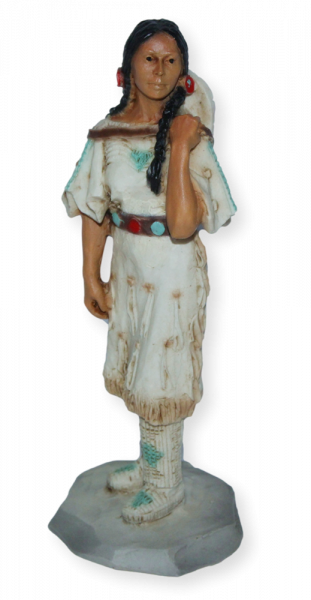 Indianerfigur Indianerfrau Squaw Sacajawea auch Vogelfrau H 14,5 cm stehend mit Baby auf dem Rücken