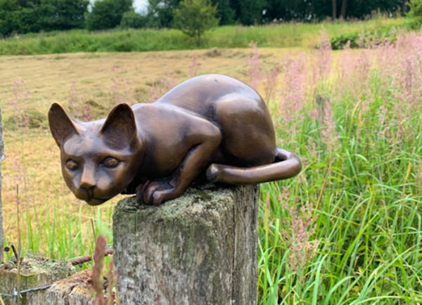 Bronzefigur Bronzeskulptur Tierfigur Katze aus Bronze H 10 cm Deko Figur Skulptur