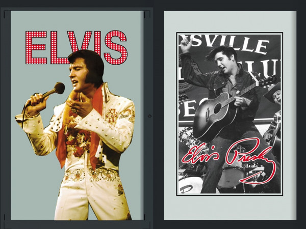 Set: 2 Spiegelbilder Elvis Presley Deko Bild 20x30 cm Wandbilder Hinterglasdruck mit Rahmen