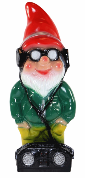 Deko Figur lustiger Zwerg H 33 cm Spaß Gartenzwerg mit Brille und Radio Gartenfigur aus Kunststoff