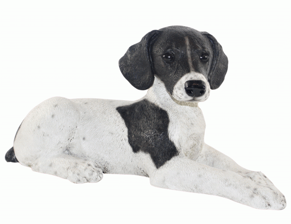 Figur Englischer Pointer Welpe Hundefigur liegend schwarz gefleckt Kollektion Castagna Resin H 18 cm