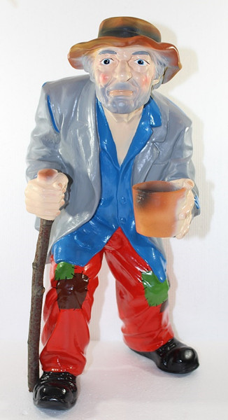 Dekorationsfigur Bettler klein mit Stock H 49 cm Dekofigur aus Kunstharz