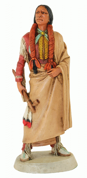 Indianerfigur Quanah Parker Häuptling H 21 cm stehend mit Friedenspfeife Castagna Limited Edition