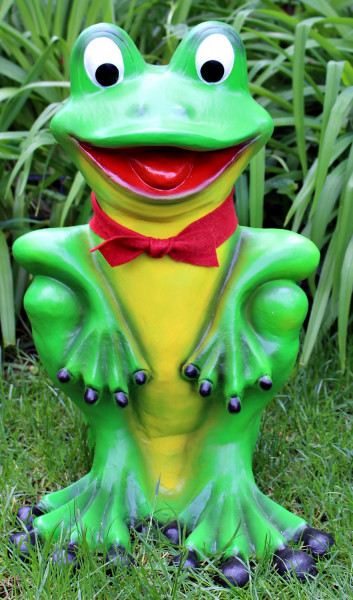 Deko Garten Figur Dekofigur Gartenfigur Tierfigur lustiger Frosch mit Fliege aus Kunststoff H 51 cm