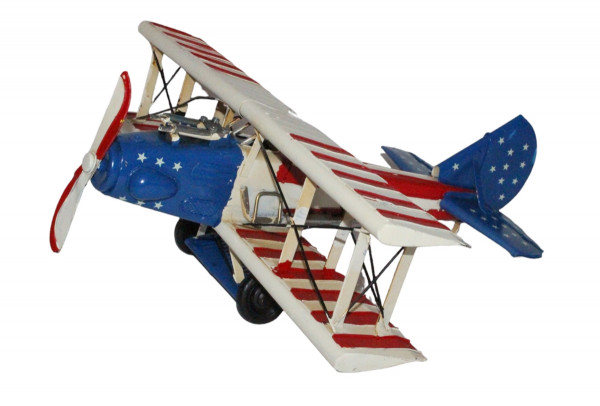Blechflugzeug Modellflugzeug Doppeldecker Kampfflugzeug USA Flagge Oldtimer B 44,5 cm aus Blech