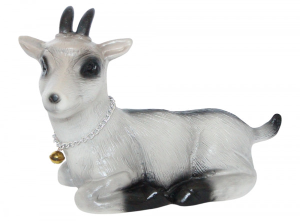 Gartenfigur Ziegenbock liegend Deko Tierfigur aus Kunststoff, für Garten & Innenbereich, Länge 22 cm