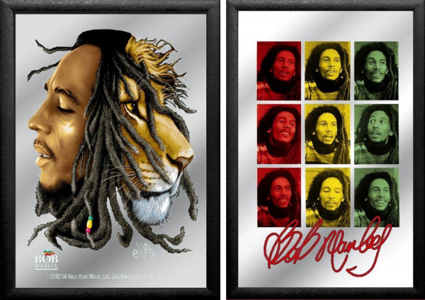 Set: 2 Spiegelbilder Bob Marley Musiker Deko Bild 20x30 cm Wandbilder Hinterglasdruck mit Rahmen