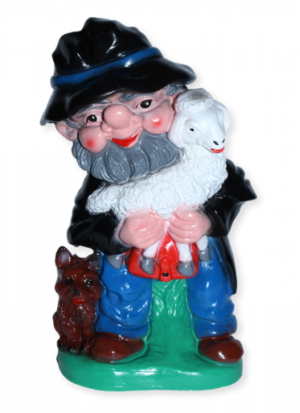 Gartenzwerg Figur Zwerg Schäfer mit Lämmchen und Hund H 31 cm stehend Gartenzwerg aus Kunststoff