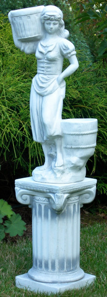 Beton Figuren junge Frau mit Töpfen auf ionischer Säule H 83 cm Dekofiguren und Gartenskulpturen