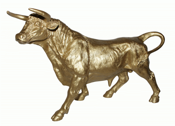 Dekofigur goldener Stier stehend H 27 cm Tierfigur Bulle aus Kunstharz Deko Figur Skulptur