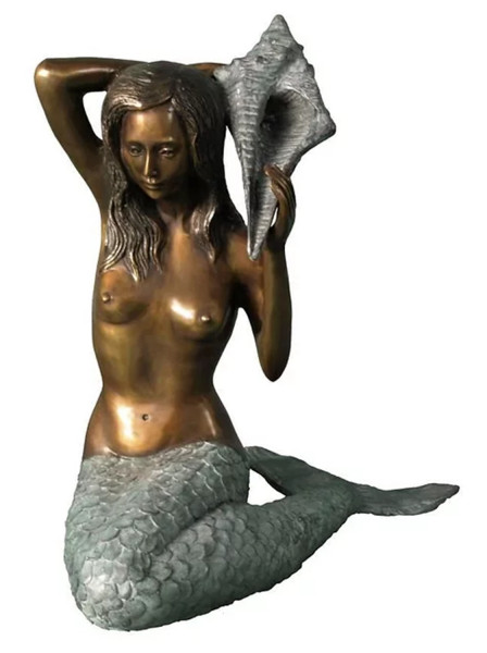 Bronzefigur Bronzeskulptur Bronze Meerjungfrau Wasserspeier H 56 cm Teichfigur Dekofigur Skulptur