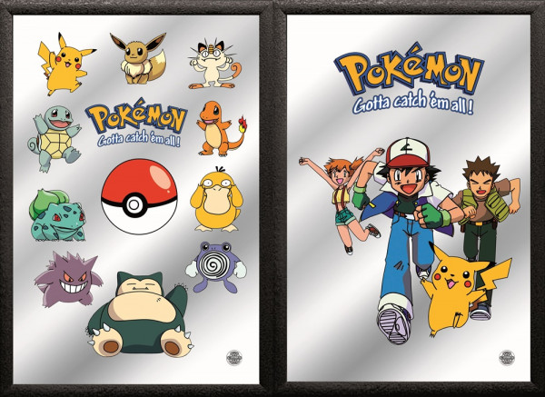 Set: 2 Spiegelbilder Pokemon 20x30 cm Ash Ketchum Pikachu Kinderzimmer Deko Bild Wandbilder